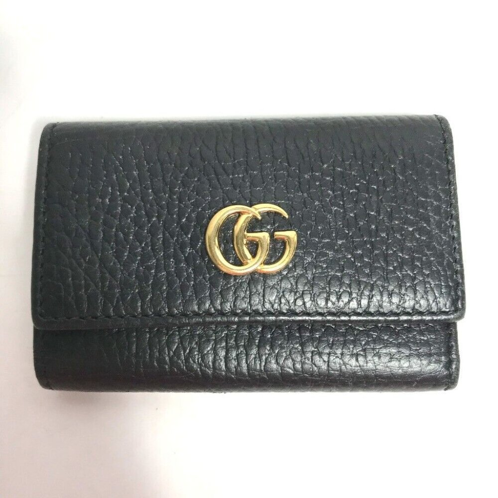 GUCCI 456118 GG Marmont 6-Ring key Key Case Leather Black/Gold